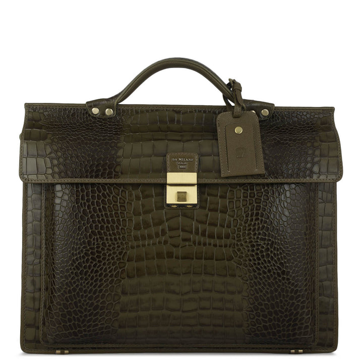 Croco Leather Portfolio - Military Green