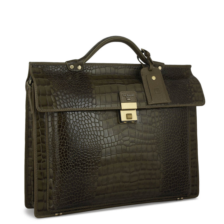 Croco Leather Portfolio - Military Green