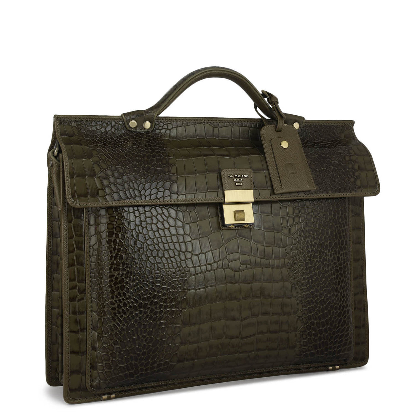 Croco Leather Portfolio - Military Green