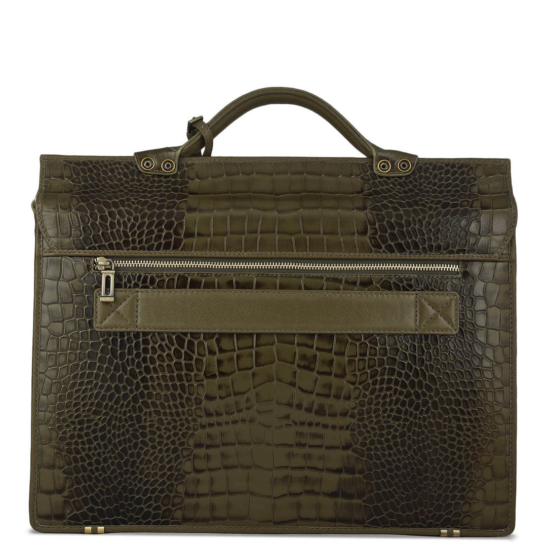 Croco Leather Portfolio - Military Green