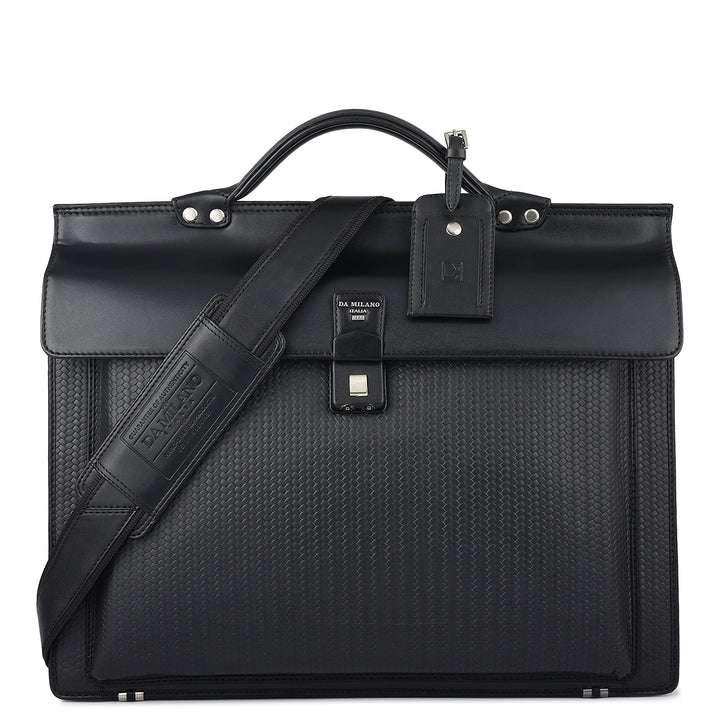 Mat Emboss Plain Leather Portfolio - Black
