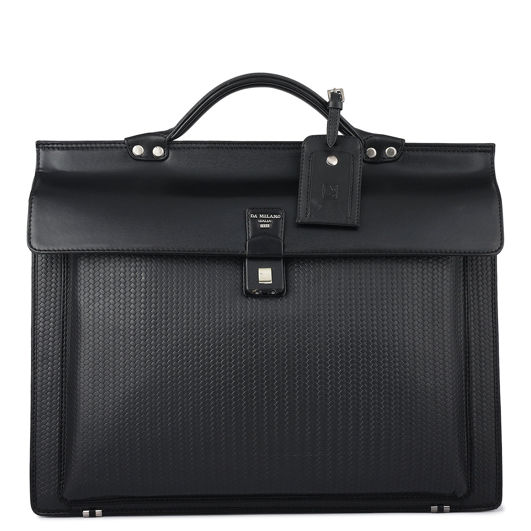 Mat Emboss Plain Leather Portfolio - Black