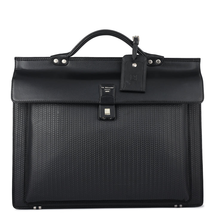Mat Emboss Plain Leather Portfolio - Black