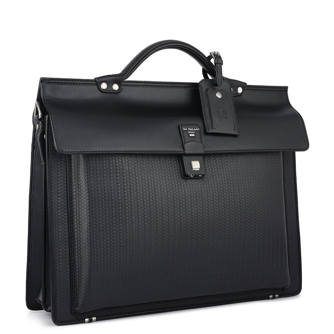 Mat Emboss Plain Leather Portfolio - Black