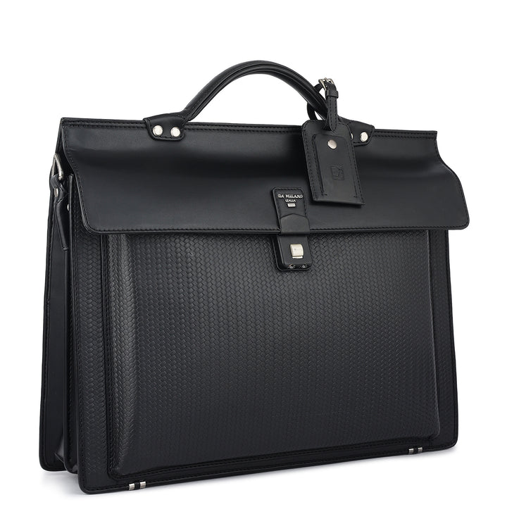 Mat Emboss Plain Leather Portfolio - Black