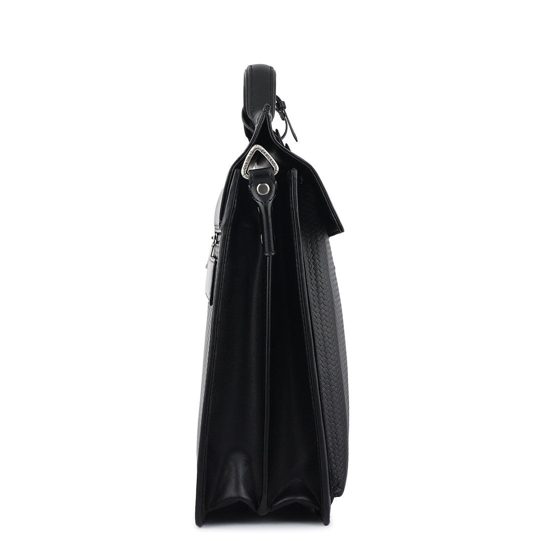 Mat Emboss Plain Leather Portfolio - Black