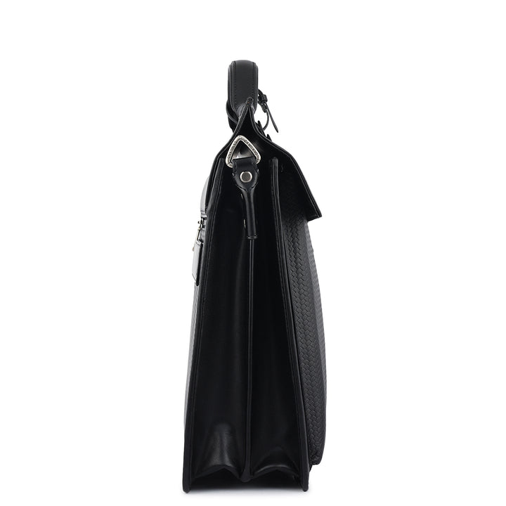 Mat Emboss Plain Leather Portfolio - Black