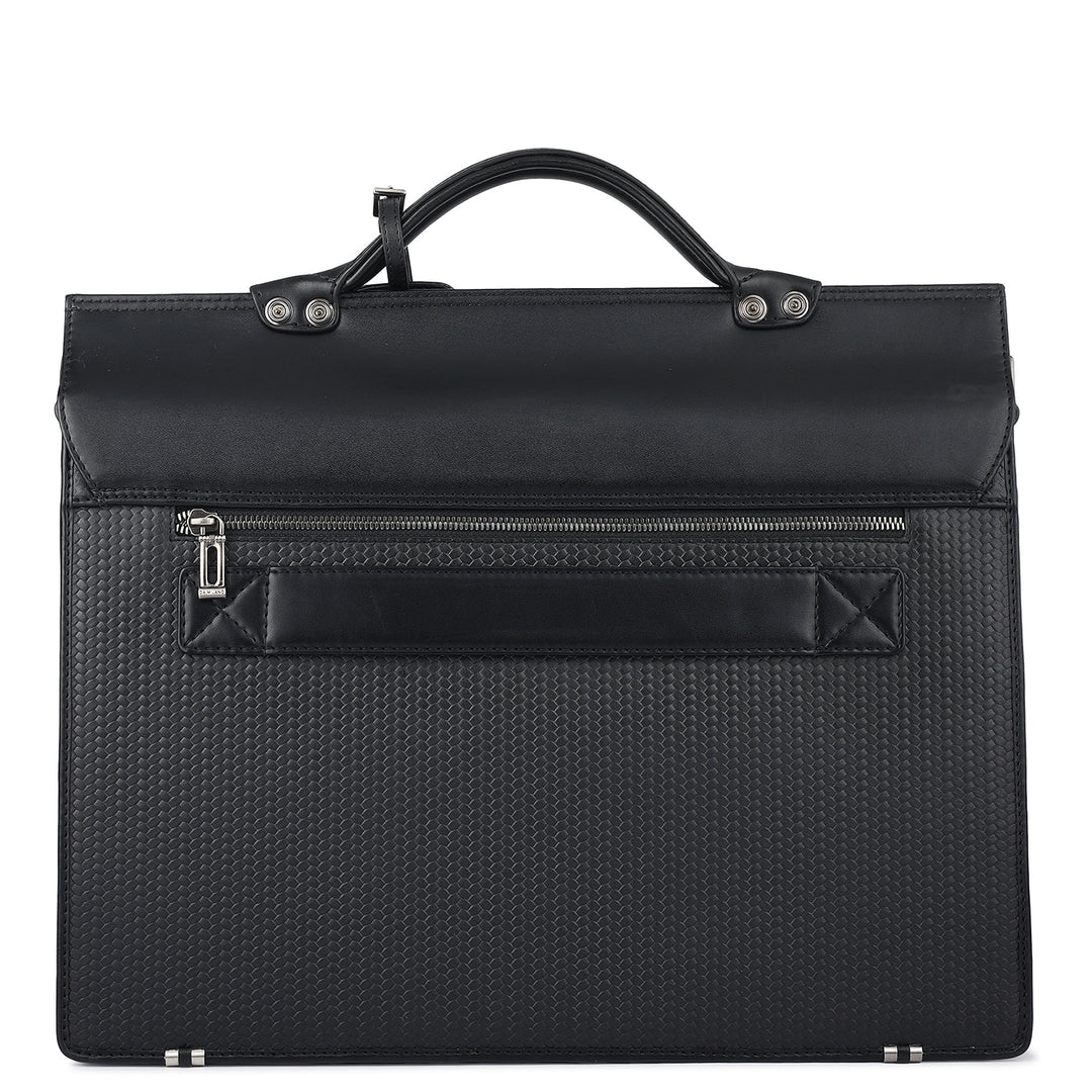 Mat Emboss Plain Leather Portfolio - Black