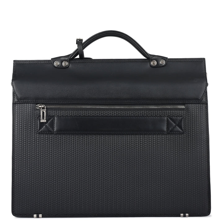 Mat Emboss Plain Leather Portfolio - Black