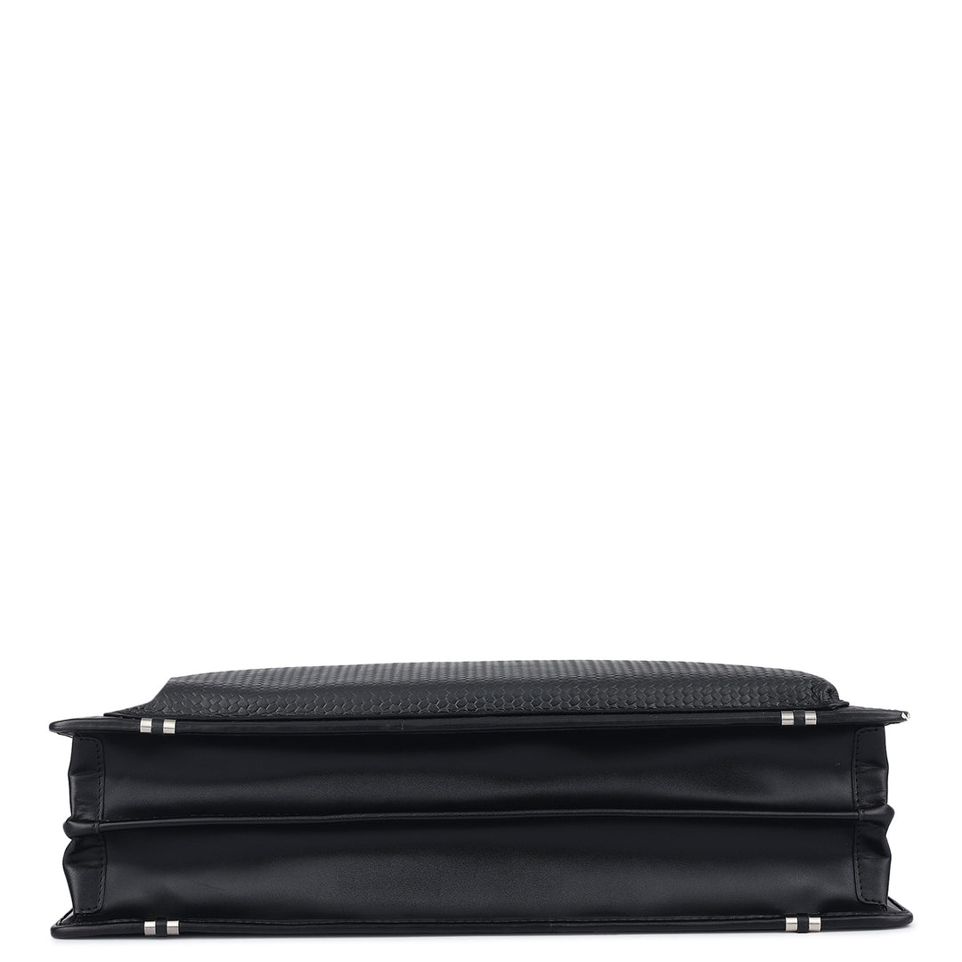 Mat Emboss Plain Leather Portfolio - Black