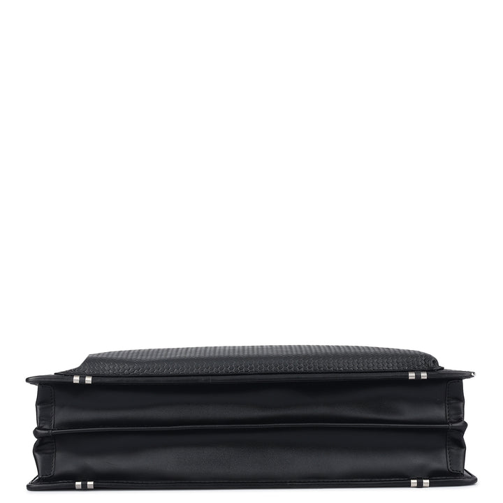 Mat Emboss Plain Leather Portfolio - Black