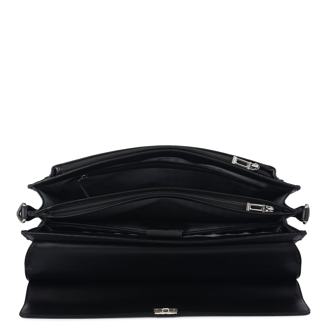 Mat Emboss Plain Leather Portfolio - Black
