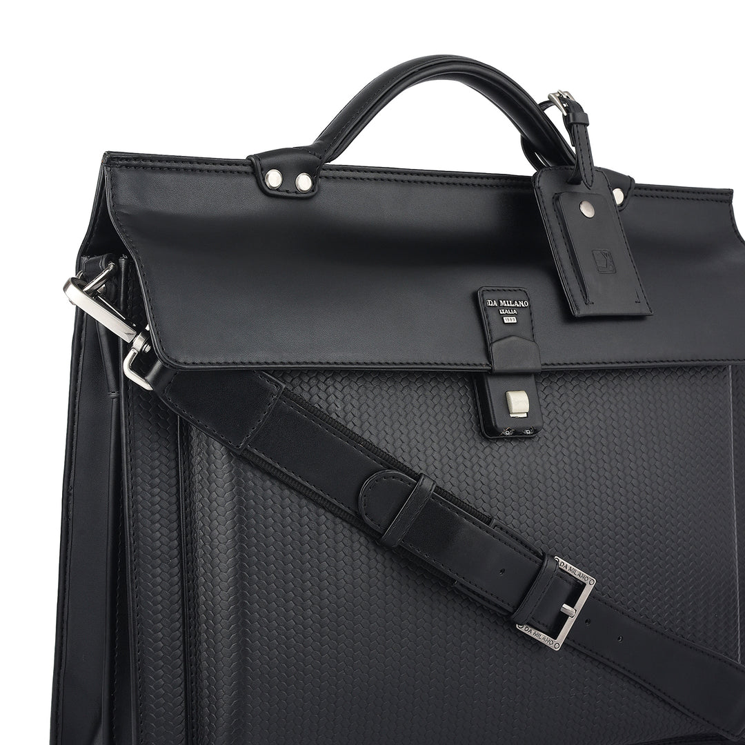 Mat Emboss Plain Leather Portfolio - Black