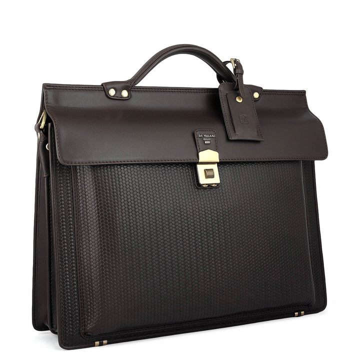 Mat Emboss Plain Leather Portfolio - Brown