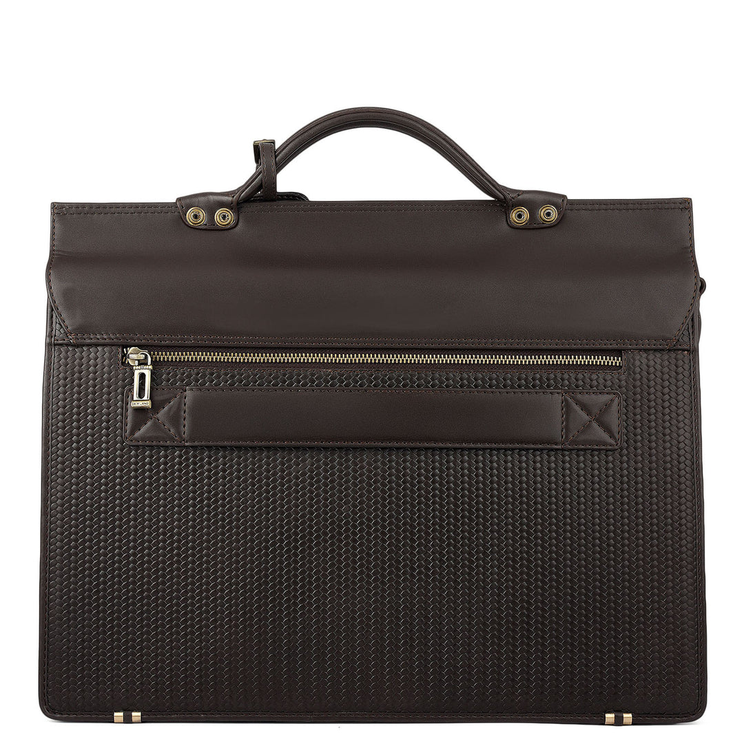 Mat Emboss Plain Leather Portfolio - Brown