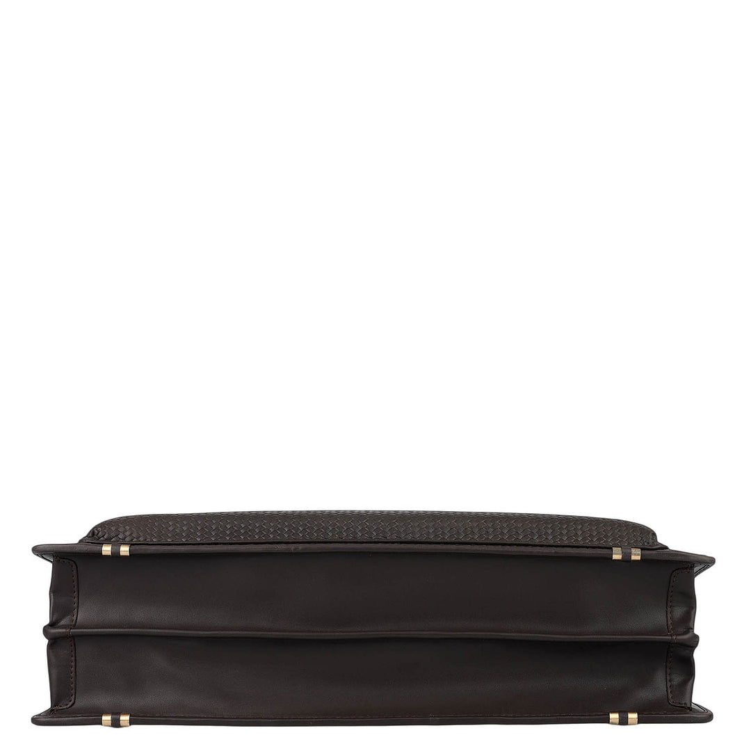 Mat Emboss Plain Leather Portfolio - Brown