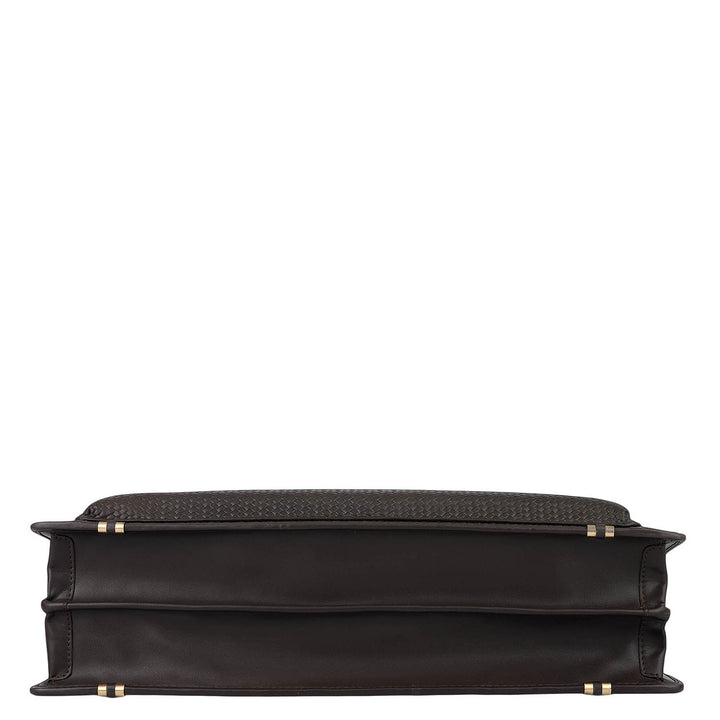 Mat Emboss Plain Leather Portfolio - Brown