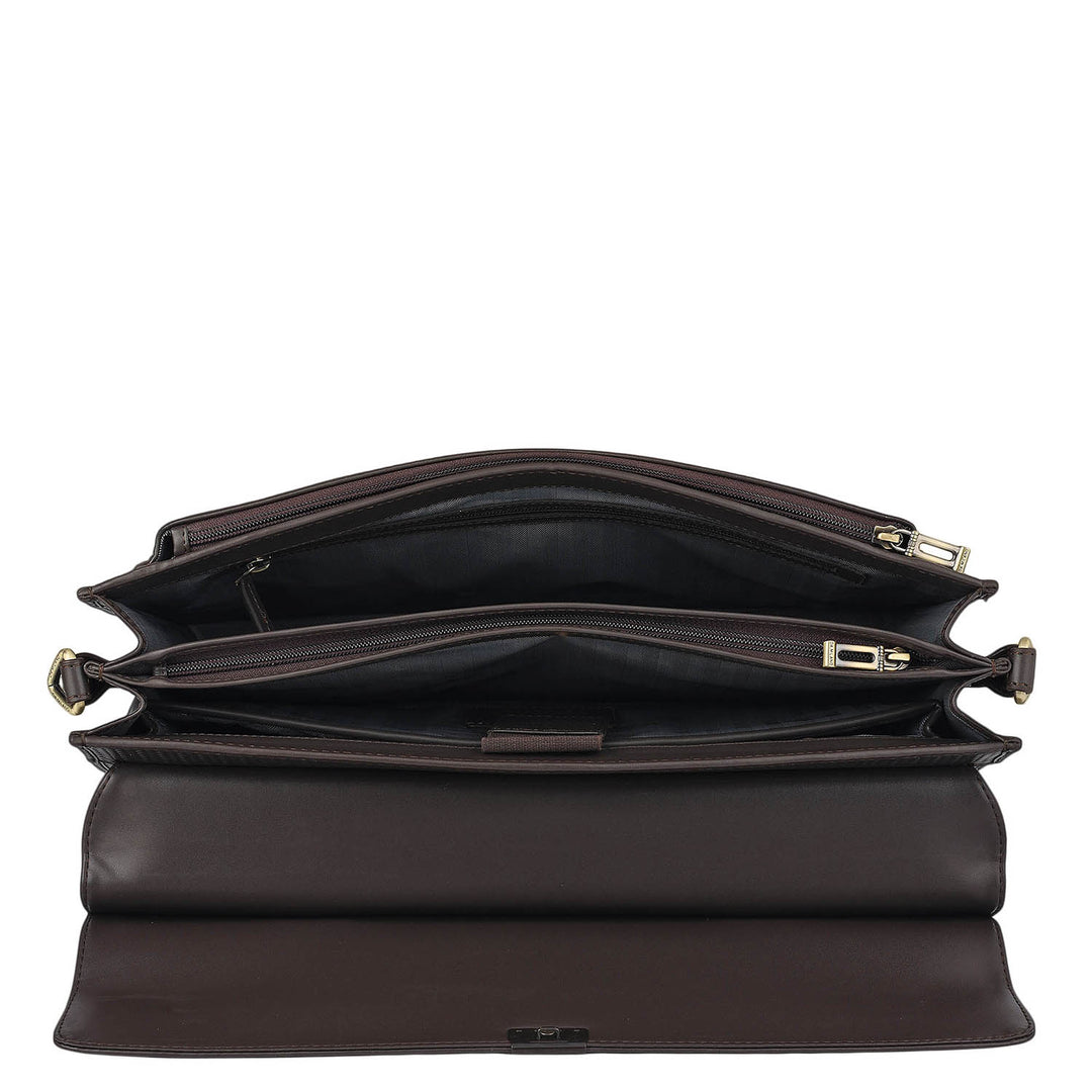 Mat Emboss Plain Leather Portfolio - Brown