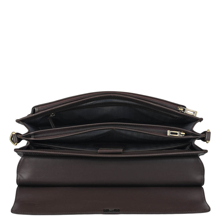 Mat Emboss Plain Leather Portfolio - Brown