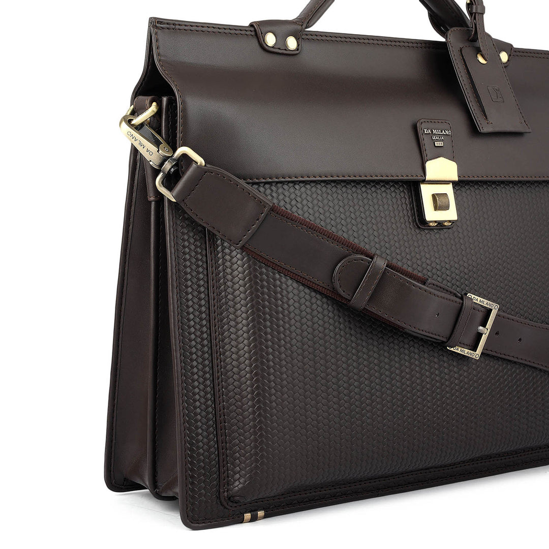 Mat Emboss Plain Leather Portfolio - Brown