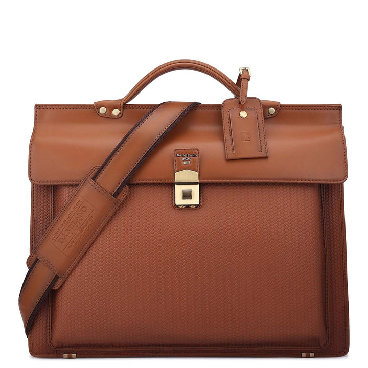 Mat Emboss Plain Leather Portfolio - Cognac