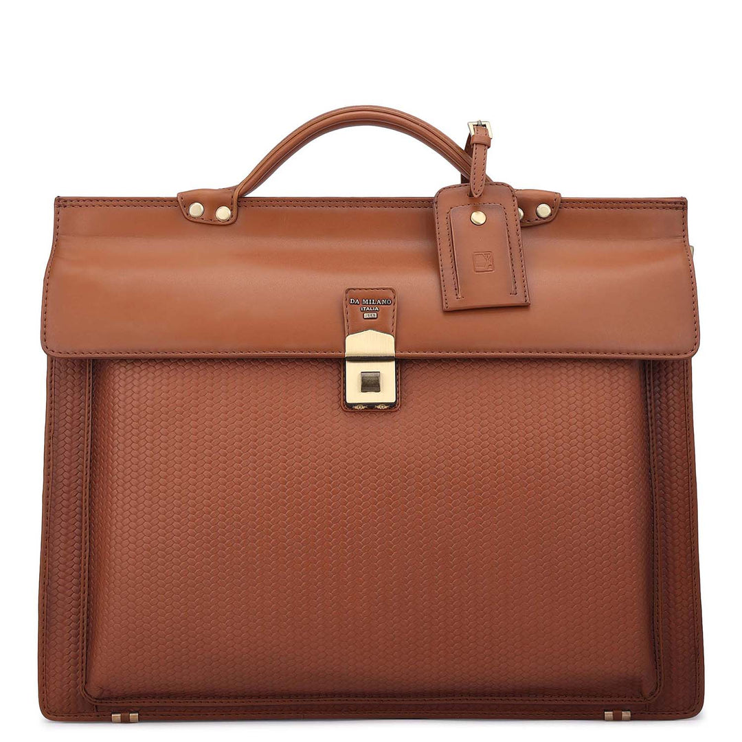 Mat Emboss Plain Leather Portfolio - Cognac
