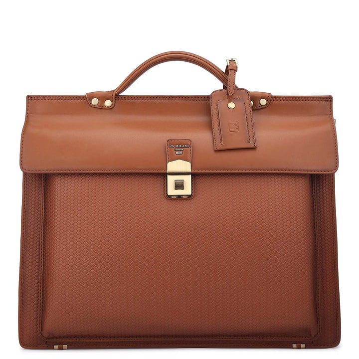 Mat Emboss Plain Leather Portfolio - Cognac