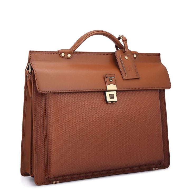 Mat Emboss Plain Leather Portfolio - Cognac