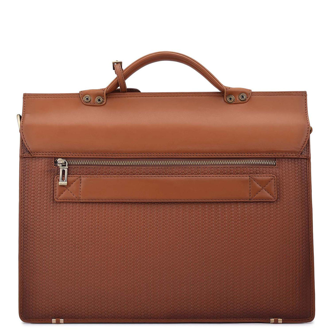 Mat Emboss Plain Leather Portfolio - Cognac