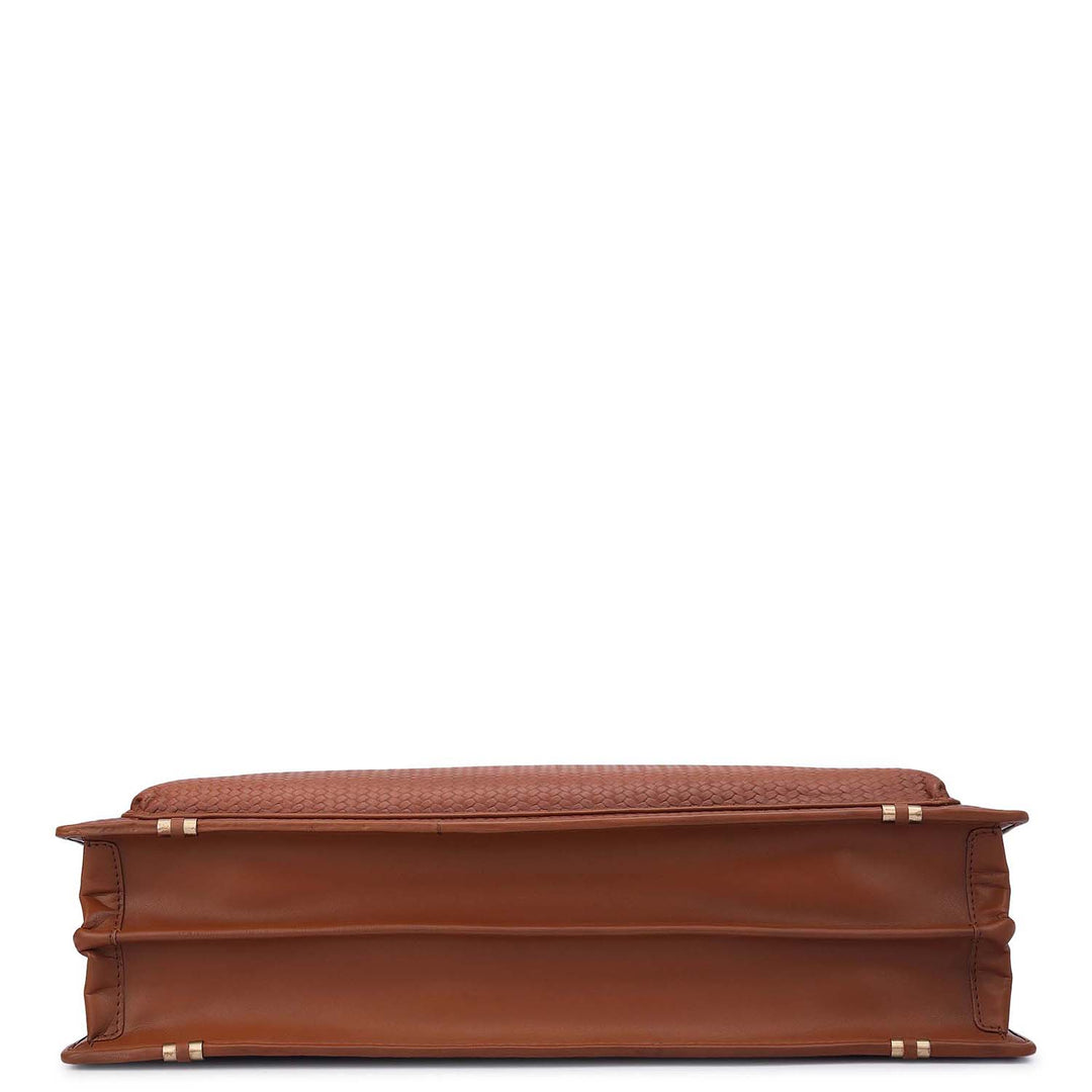 Mat Emboss Plain Leather Portfolio - Cognac