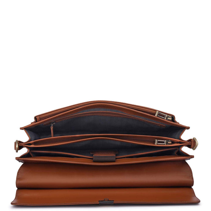 Mat Emboss Plain Leather Portfolio - Cognac