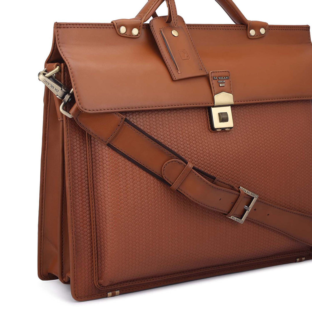 Mat Emboss Plain Leather Portfolio - Cognac
