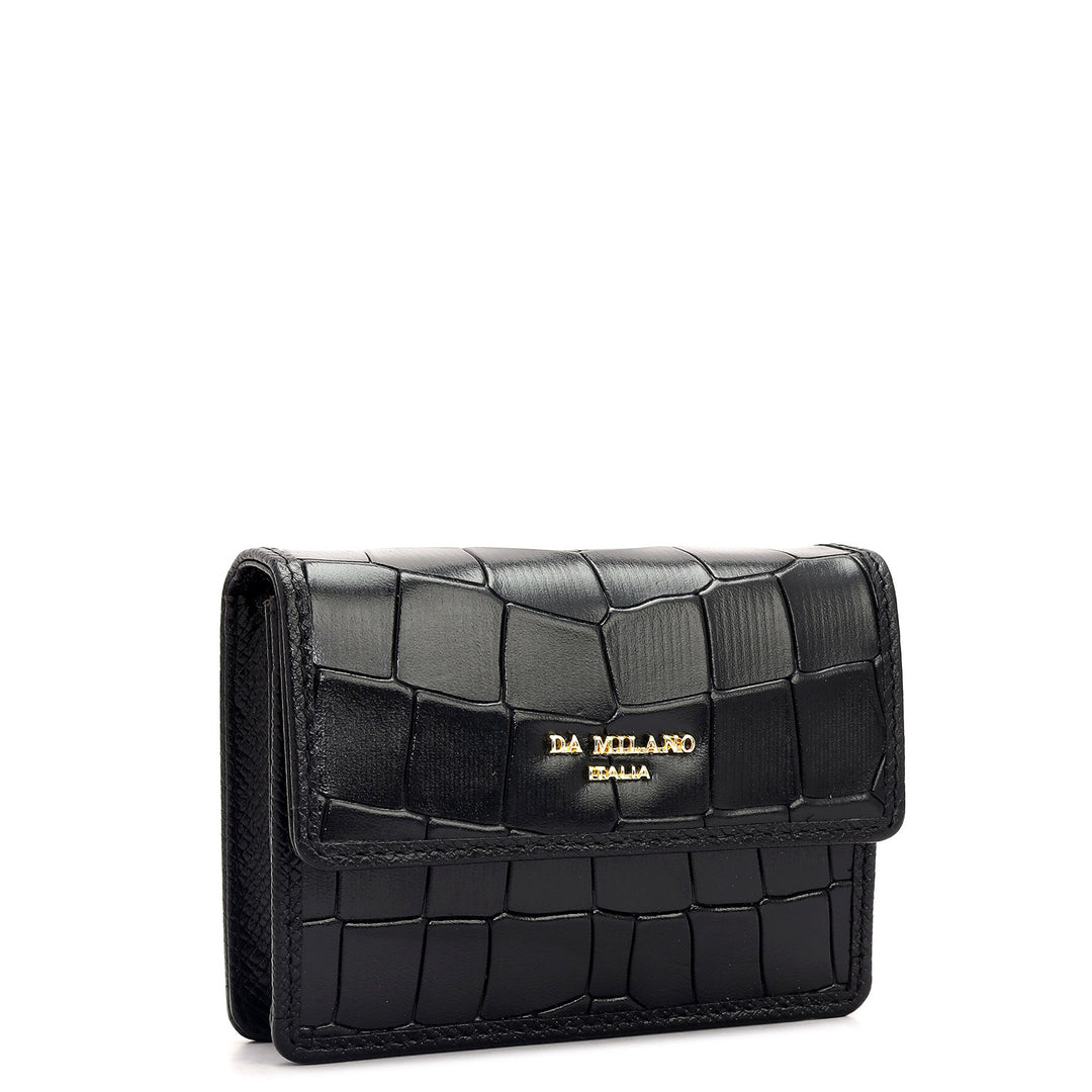 Croco Leather Playing Card Case- Black