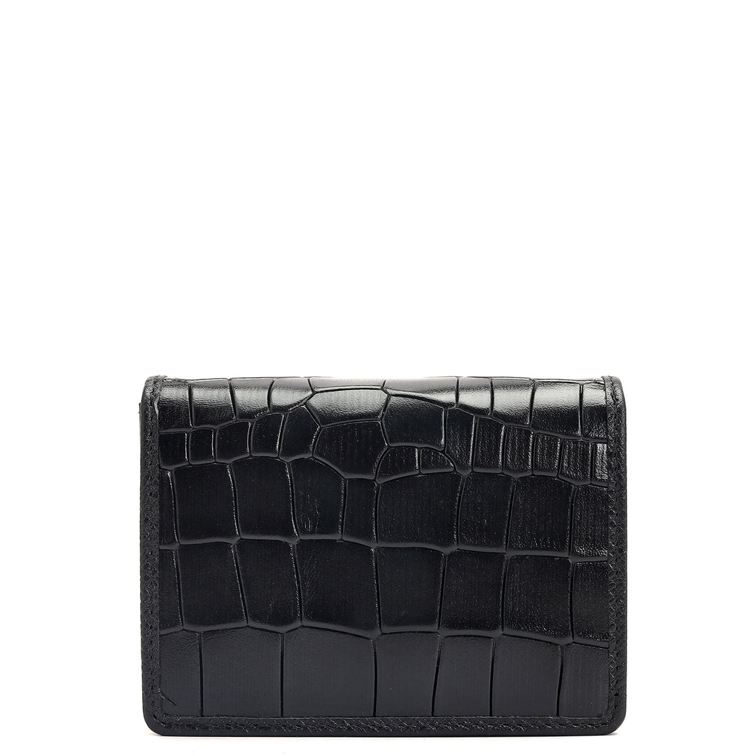 Croco Leather Playing Card Case- Black