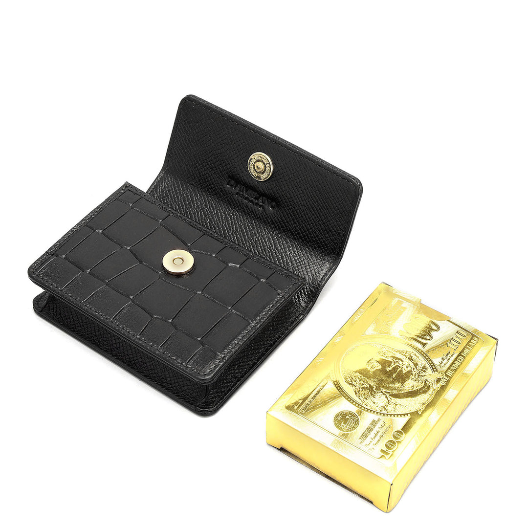 Croco Leather Playing Card Case- Black