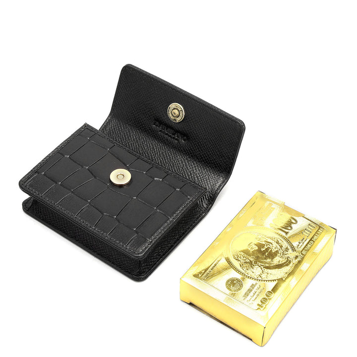Croco Leather Playing Card Case- Black