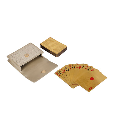 Playing Cards with Gold Croco Leather Card Case