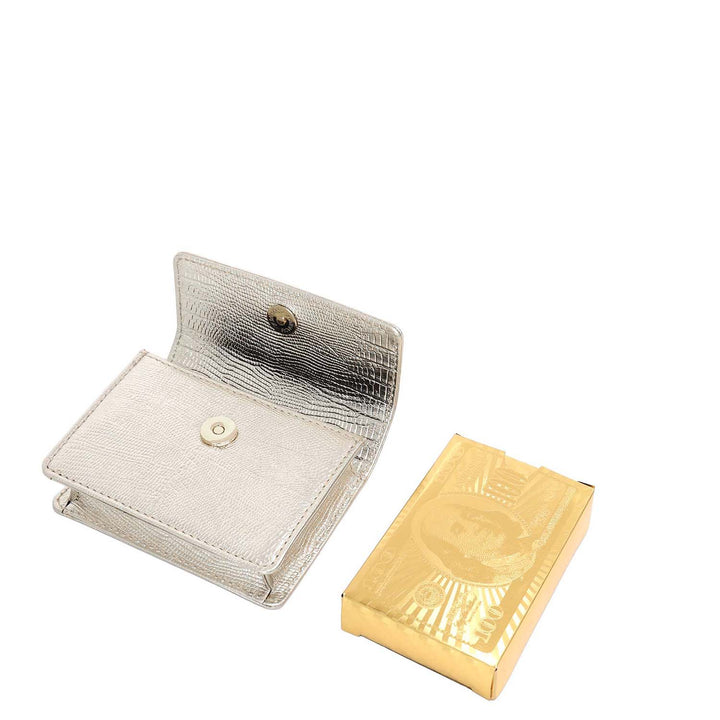 Lizard Leather Playing Card Case- Gold