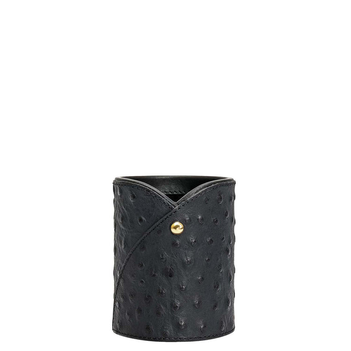 Ostrich Leather Pen Stand - Black