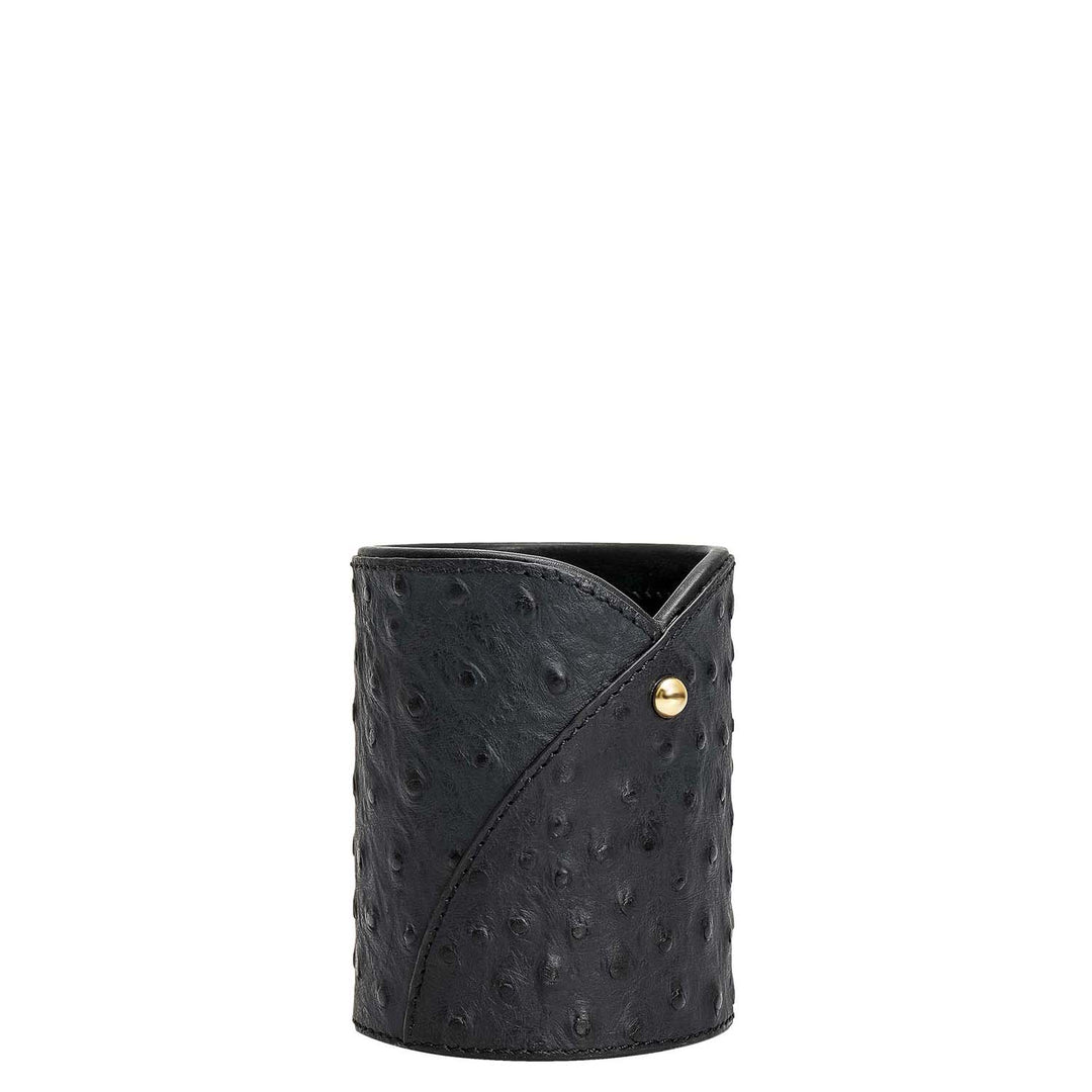 Ostrich Leather Pen Stand - Black