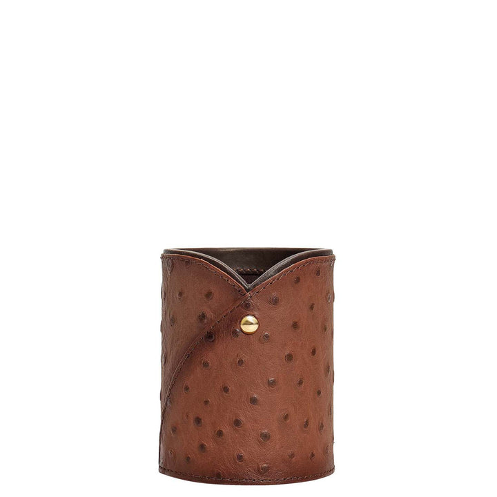 Ostrich Leather Pen Stand - Brown