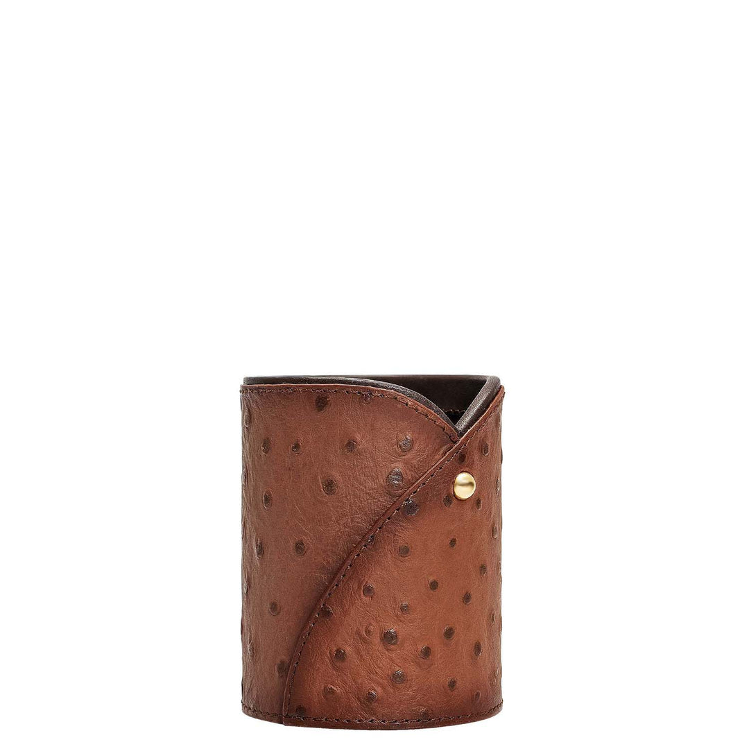 Ostrich Leather Pen Stand - Brown