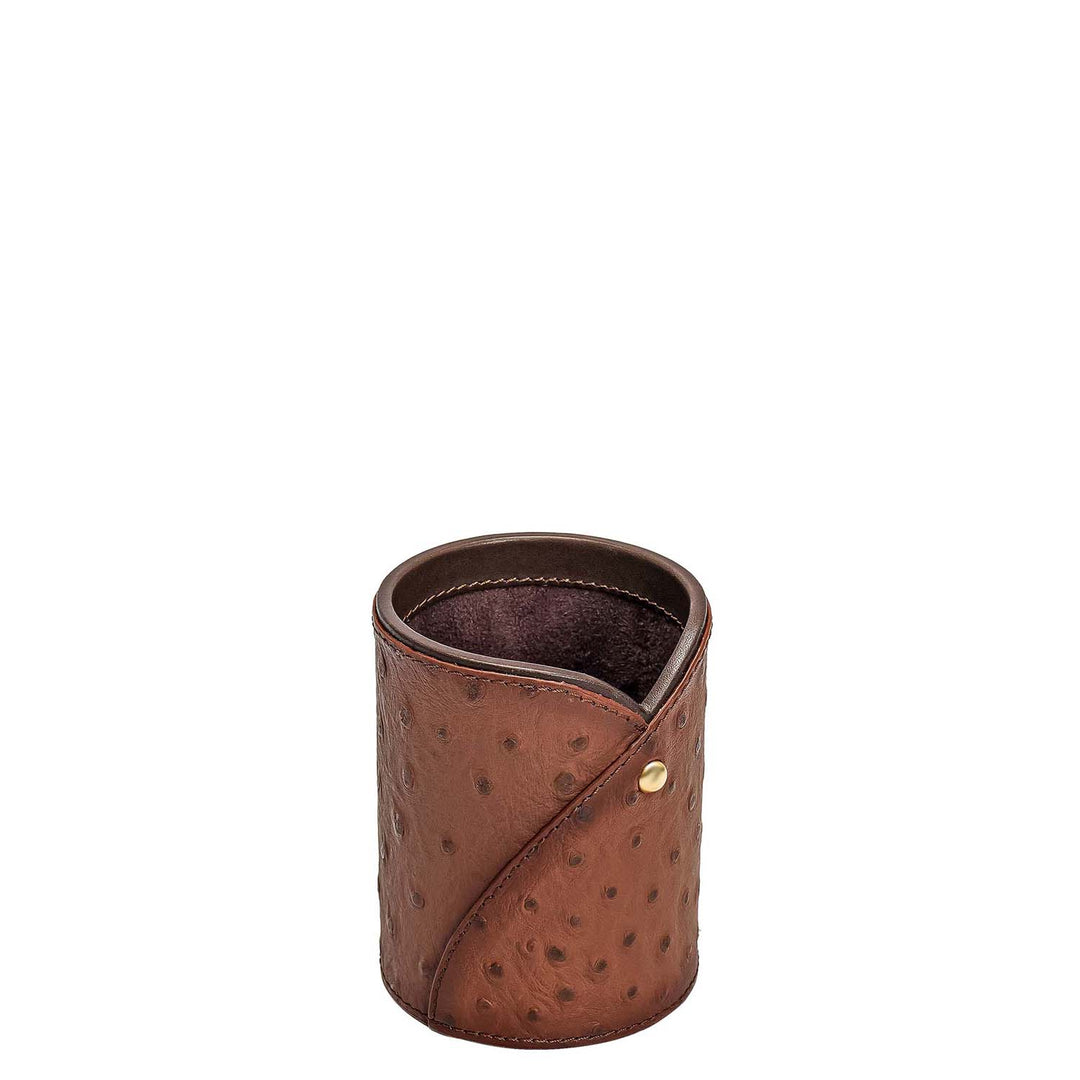 Ostrich Leather Pen Stand - Brown