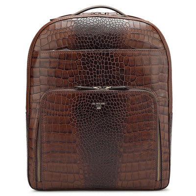 Croco Leather Backpack - Brown