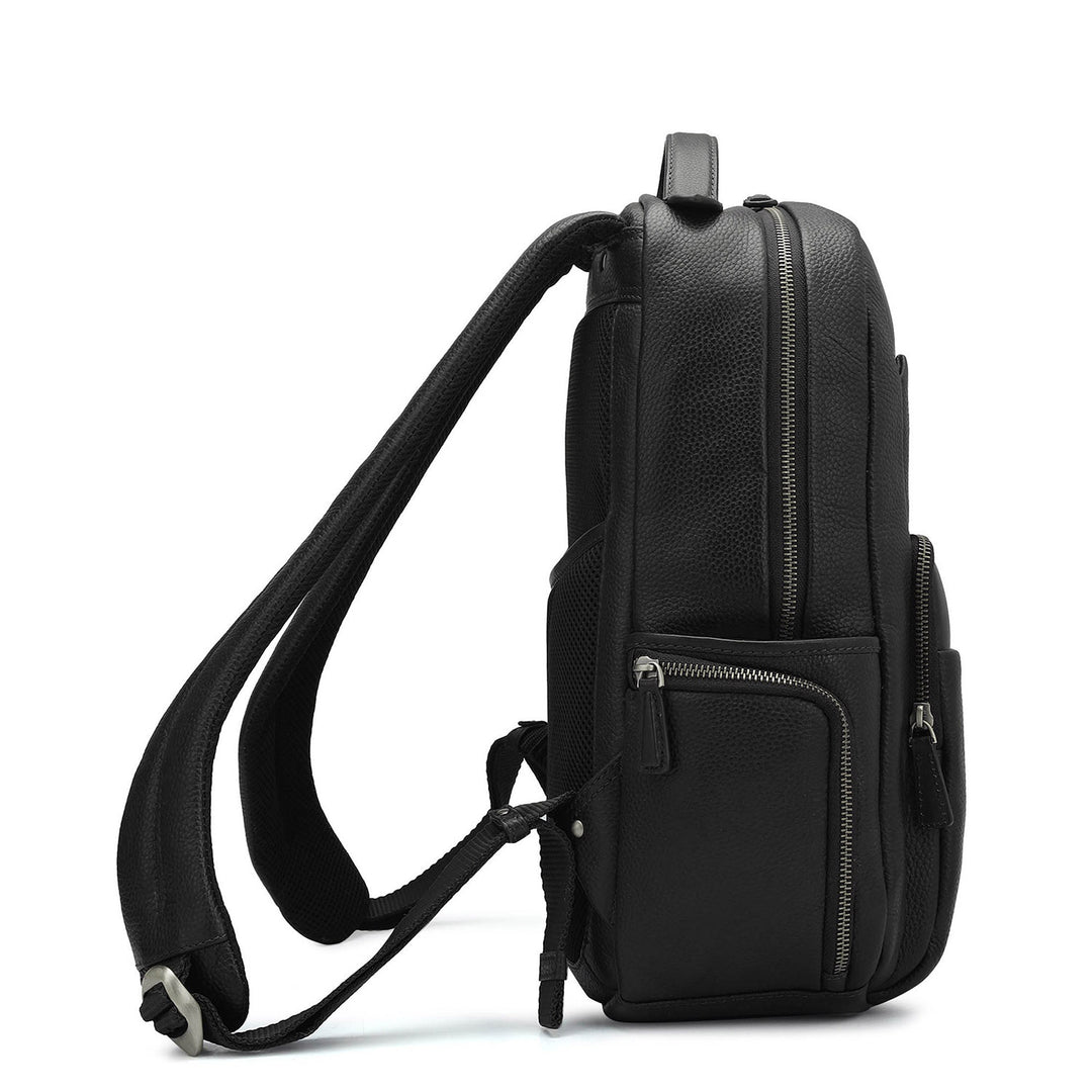 Wax Plain Leather Backpack - Black