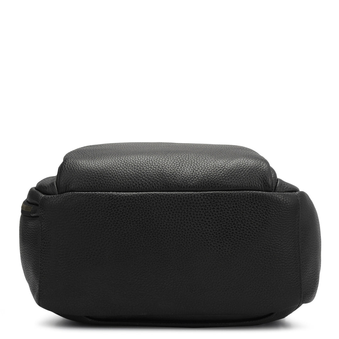 Wax Plain Leather Backpack - Black