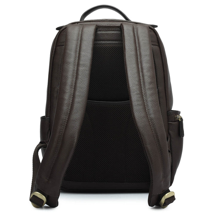 Wax Plain Leather Backpack - Chocolate