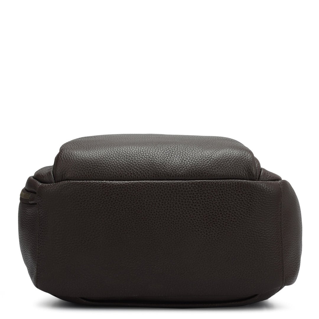 Wax Plain Leather Backpack - Chocolate