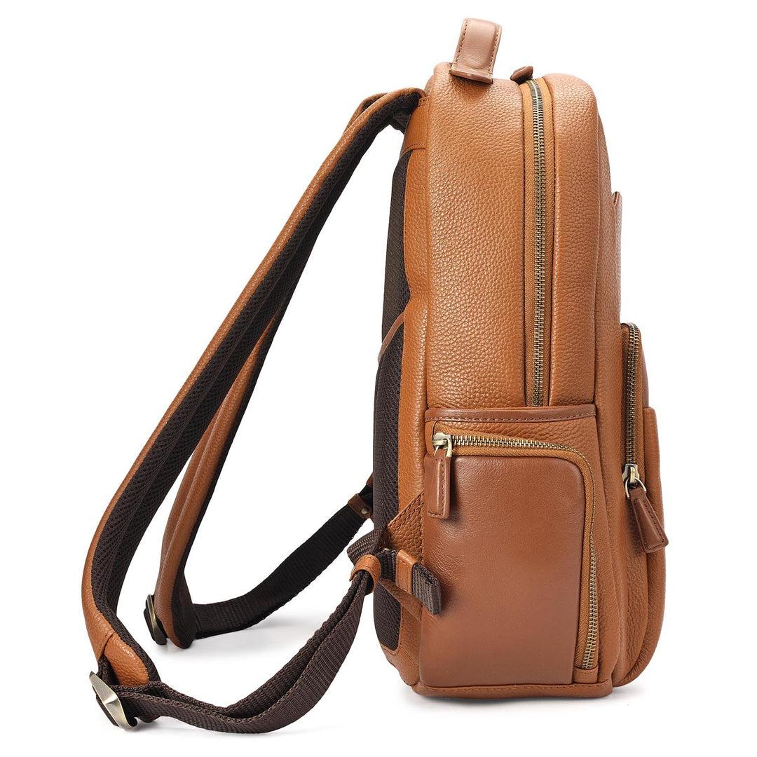 Wax Plain Leather Backpack - Cognac