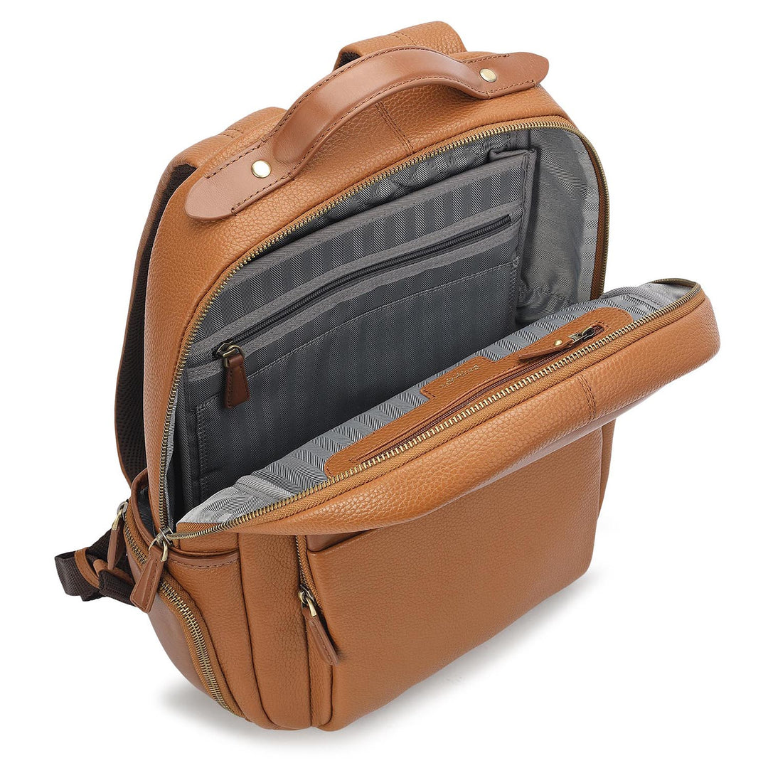 Wax Plain Leather Backpack - Cognac